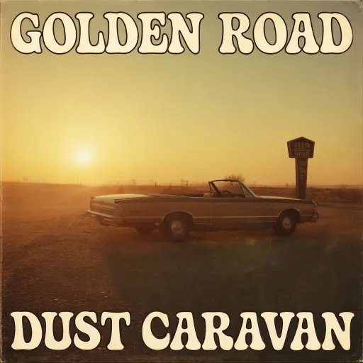 70s album cover sample: desert highway in faded film tones