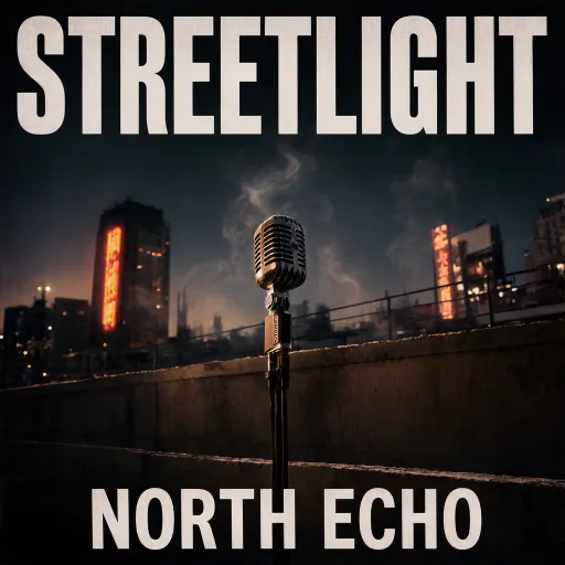 Hip-hop album cover sample: smoky rooftop microphone at dusk