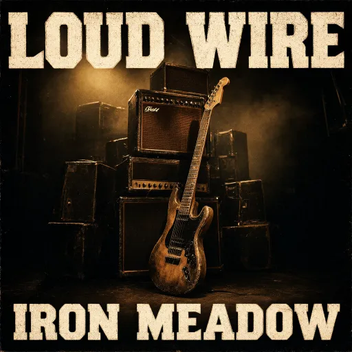 Rock album cover sample: guitar against an amplifier stack