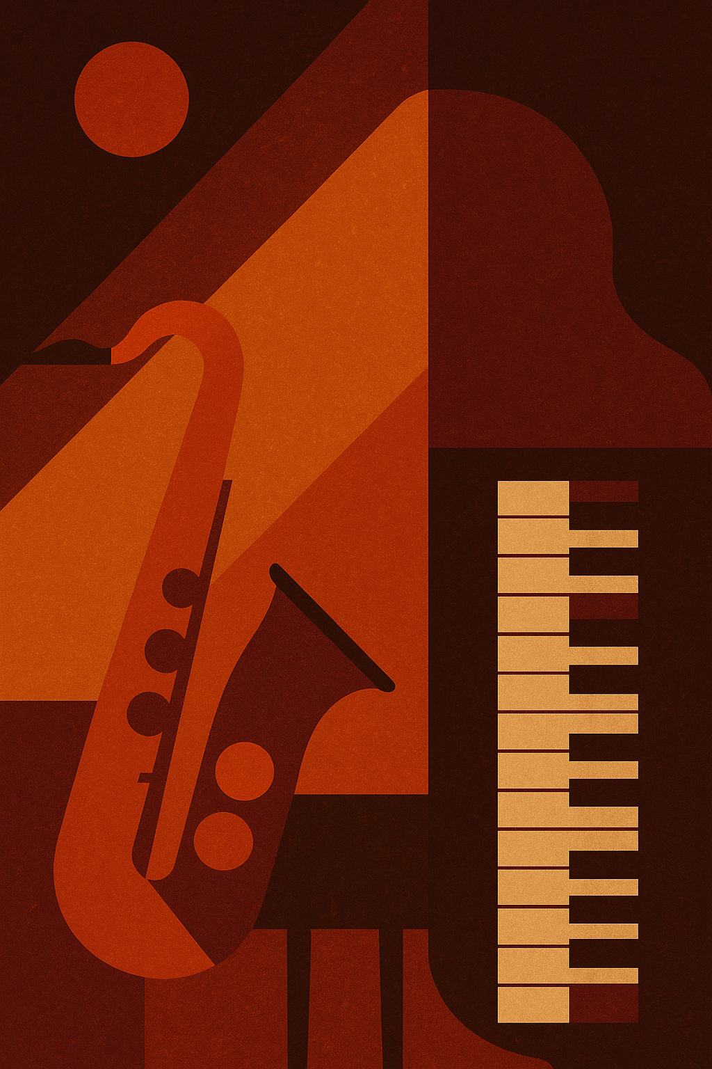 Geometric saxophone and piano artwork for the Lyria 3 prompt guide